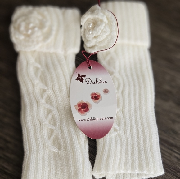 Fingerless Wrist Warmers Gloves Flower Pearl Dahlias NWT - Picture 5 of 9